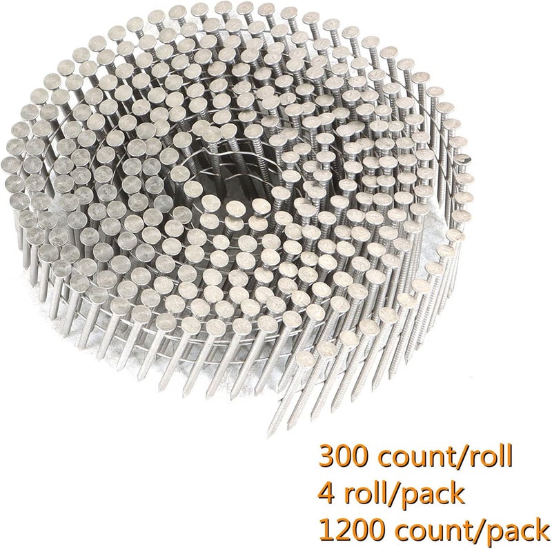 marddpair 1200 Count 1-1/2-Inch x .090-Inch 15-Degree Ring Shank Stainless Steel Siding Nails Collated Wire Coil Nails for Board Siding - Image 3
